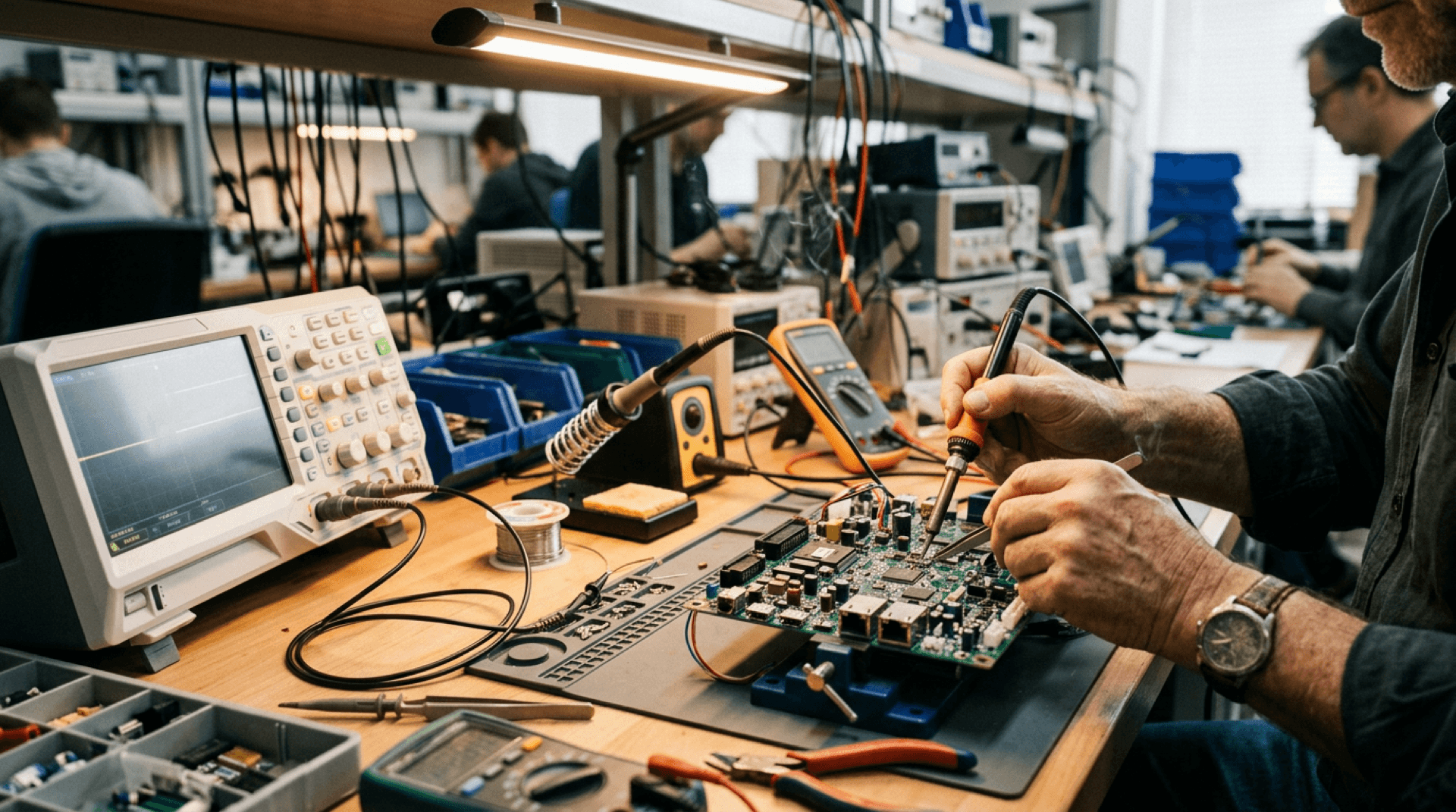 Panelized circuit boards moving through an assembly line